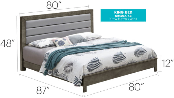 English Elm Sophisticated Gray King Bedframe with 48"H Headboard, Durable Particleboard, Transitional Style, Easy Assembly B078S00238