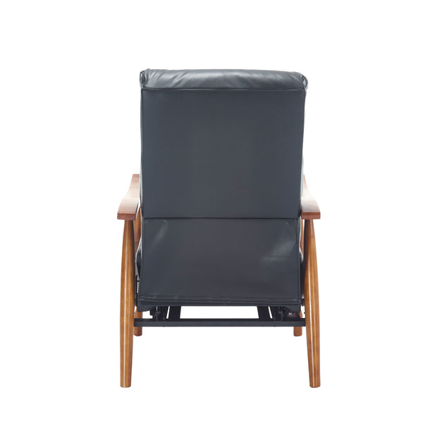 English Elm COOLMORE Mid-Century Recliner Armchair with Footrest, Plush Foam Cushion, Solid Wood Frame Comfort Black PU W1539P210125