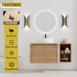 English Elm 42'' Wall-Mounted Bathroom Vanity With Ceramic Sink, Soft-Close Doors & Ample Storage For Modern Style W999S00412