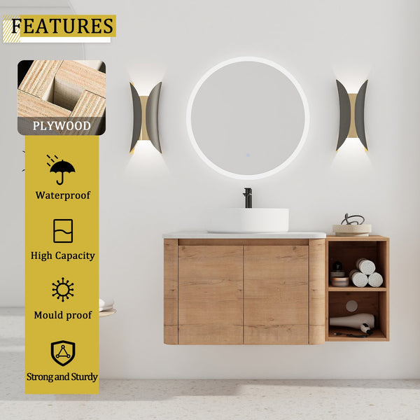 English Elm 42'' Wall-Mounted Bathroom Vanity With Ceramic Sink, Soft-Close Doors & Ample Storage For Modern Style W999S00412