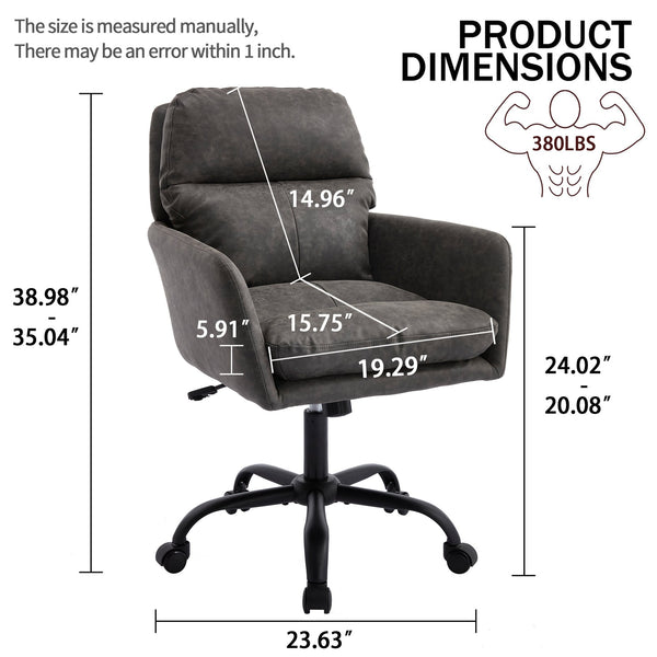 English Elm Artificial ergonomic PU leather office chair with high-density foam, stain-resistant, adjustable height support and modern minimalist design for home and workspace comfort Gray W2311P282363