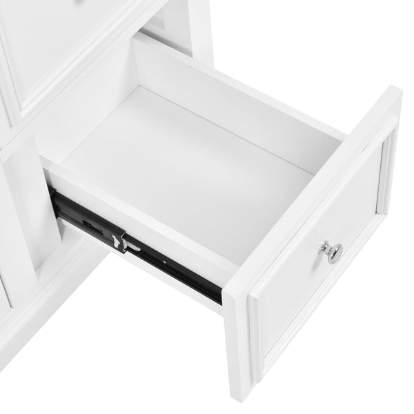 English Elm 30-inch bathroom vanity mirror cabinet set with ceramic sink, solid wood build, 3 drawers & shelves White SV000028AAK