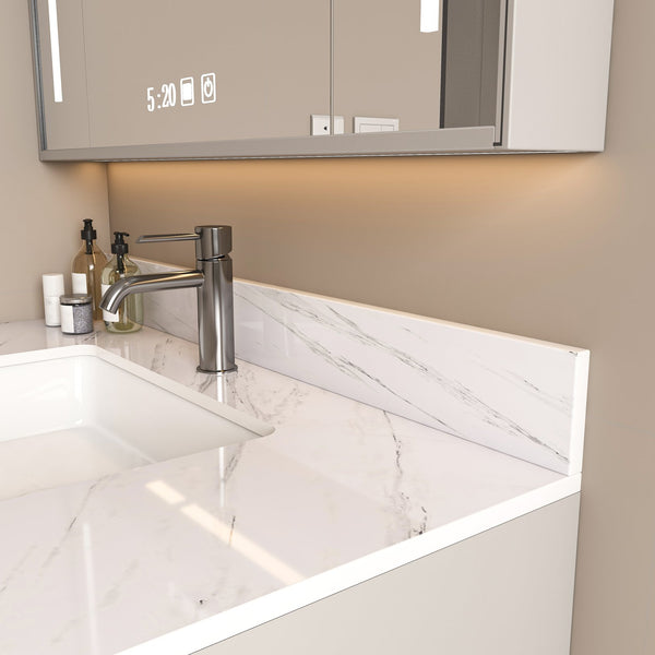 English Elm 37 Inch Marble Vanity Top - Elegant Bianco Carrara With Undermount Sink & 4" Backsplash For Style W2700P194074