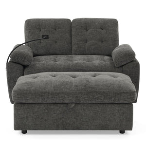 English Elm Leisure Chenille Two Seat Reclining Sofa with Usb Port Storage Ottoman Padded Armrests Gray W487S00522