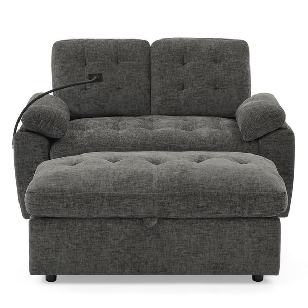English Elm Leisure Chenille Two Seat Reclining Sofa with Usb Port Storage Ottoman Padded Armrests Gray W487S00522