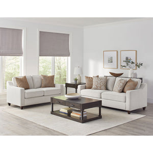 English Elm Mahaffey Beige 2-Piece Sofa and Loveseat Set, Chenille Upholstery, Track Arms, Removable Cushions, Dark Block Legs B062S00841