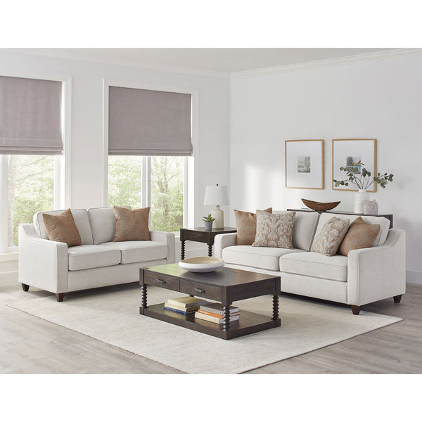 English Elm Mahaffey Beige 2-Piece Sofa and Loveseat Set, Chenille Upholstery, Track Arms, Removable Cushions, Dark Block Legs B062S00841