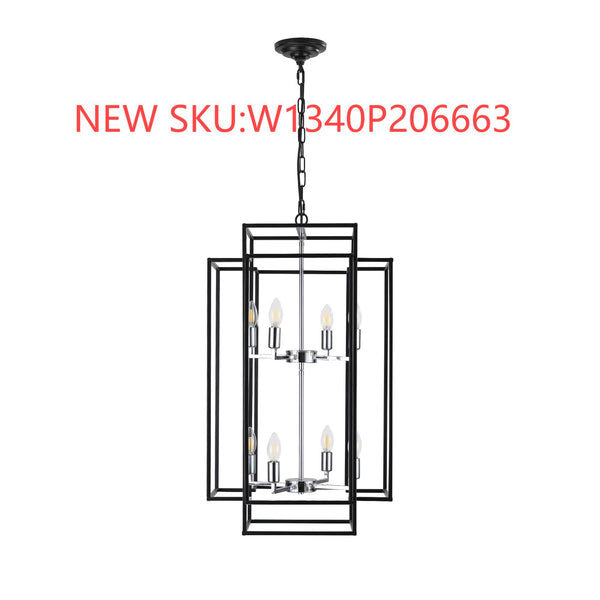 English Elm NEW Black Geometric Foyer Chandelier with Chromium Base, Adjustable 60" Boom for High Ceilings (30.3x18.5) W1340142525