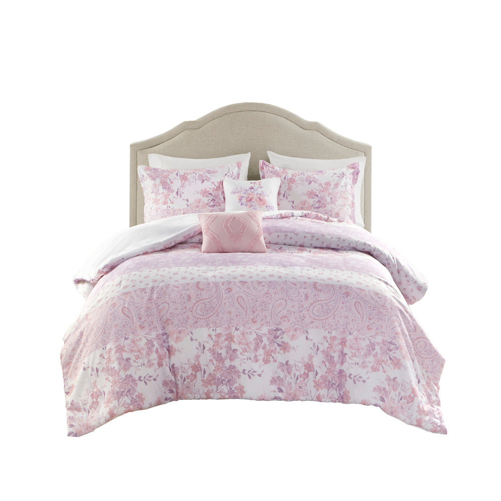English Elm Floral Paisley Comforter Set Twin/Twin XL - Soft Microfiber, Anti-Microbial, Decorative Pillows Pink 19.68 L x 12.99 W x 6.3 H B035P294217
