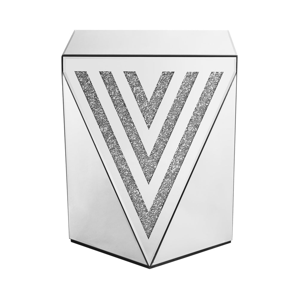 English Elm Silver mirrored side table with crystal inlay, 20"x20"x23.6" compact luxe accent for living room, bedroom, office W1005P190144