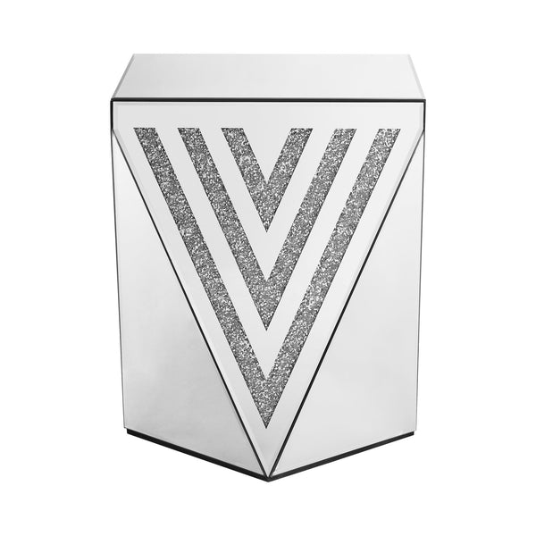 English Elm Silver mirrored side table with crystal inlay, 20"x20"x23.6" compact luxe accent for living room, bedroom, office W1005P190144