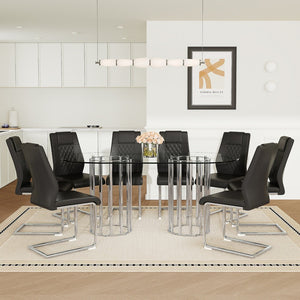 English Elm Black Wood Grain Mdf Dining Table Set Seats Four with Suede Upholstered Chairs Black,Silver,Transparent W1151S04733