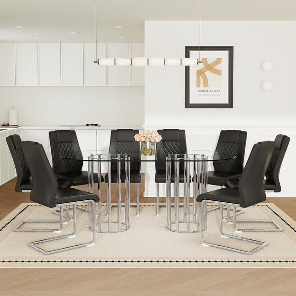 English Elm Black Wood Grain Mdf Dining Table Set Seats Four with Suede Upholstered Chairs Black,Silver,Transparent W1151S04733