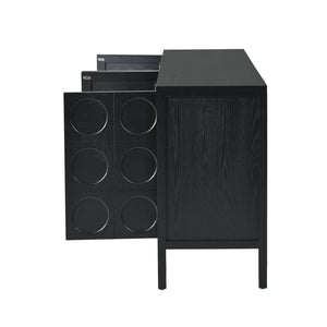 English Elm Stylish Geometric Circle Door Sideboard Cabinet with MDF Solid Wood Legs Adjustable Shelves Black W2696P256250