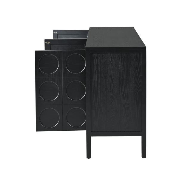 English Elm Stylish Geometric Circle Door Sideboard Cabinet with MDF Solid Wood Legs Adjustable Shelves Black W2696P256250