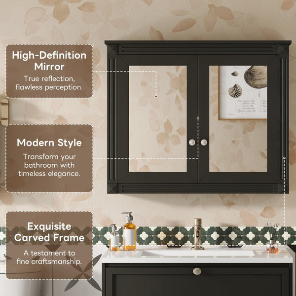 English Elm 36'' Wall Mounted Medicine Cabinet with Dual Mirrors Soft Close Doors Bathroom Storage Black N710P371186B