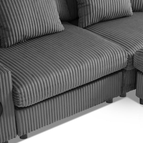 English Elm 112*64'' Corduroy Sectional Sofa with Bluetooth Speakers, L-Shaped Modular Couch w/Console,USB Charger,Storage & Ottoman,Deep Wide Seats for Living Room N723S1756E