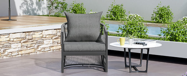 English Elm Christopher Knight Home® - Modern Gray Curved Aluminum Lounge Chair with Rope-Weave Frame, Weatherproof Cushions & Ergonomic Comfort for Patio and Indoor Spaces N767P237033G