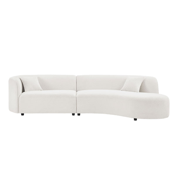 English Elm Luxury Modern Curved Boucle Sofa with Chaise Right-Facing 2-Piece Sectional White, No Assembly, Plush Comfort W876S00299