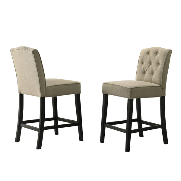 English Elm Set Of 2 Stylish Fabric Upholstered Counter Height Chairs For Modern Dining - Beige & Black B016P392440-GIGA