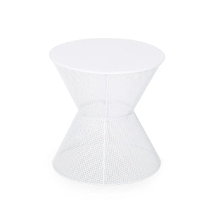 English Elm Christopher Knight Home® - NEVADA Side Table with Breezy Mesh Iron Design, Rounded Silhouette for Timeless Outdoor Living Space Matte White 65459.00WHI