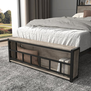 English Elm Twin Bed Frames with Storage Headboard, Built-In USB/Type-C Charging, LED Light, Space-Saving Design Black+ Gray W2129P314786