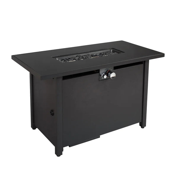 English Elm 42" 42" Smoked Glass Metal Rectangle Fire Pit Black - 50,000 BTU Propane, Stainless Steel Bowl, Lava Rocks Compatible B120P230244