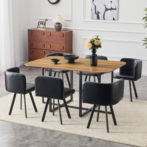 English Elm 7-piece Rectangular Dining Set Seats 6 with Faux Leather Chairs and Melamine Top W3875S00041