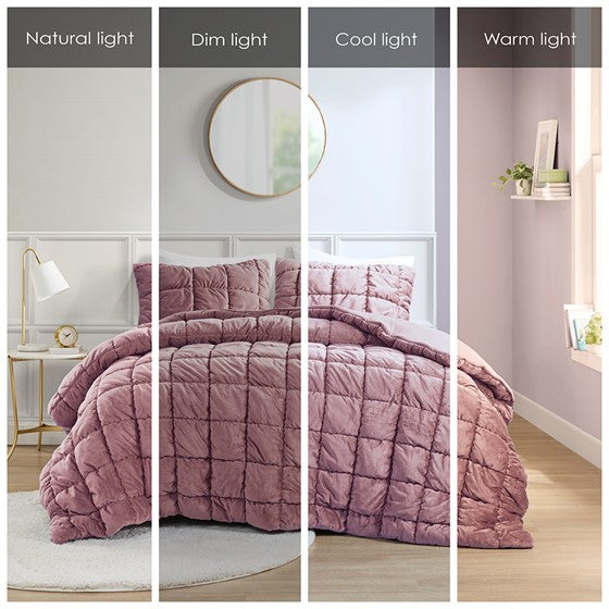 English Elm King Plush Velvet Comforter Set King Size with Down Alternative Fill, Box Quilting, Luxurious Softness Pink 22.05 L x 19.68 W x 16.93 H B035P203239