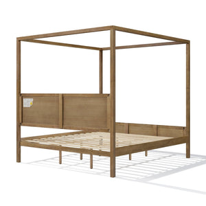 English Elm King Four Post Canopy Bed Solid Rubberwood Antique Oak Finish Farmhouse Bedroom N758K083839N