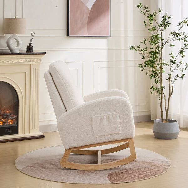 English Elm 27.2"w Wingback Glider Rocker Polyester Nursery Chair with Walnut Rubberwood Base W3188P304604
