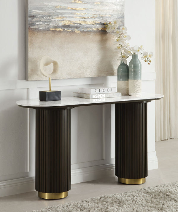 English Elm Manilla Oval Marble Top Console Table Espresso Base Sofa or Entryway Accent B2726S00064