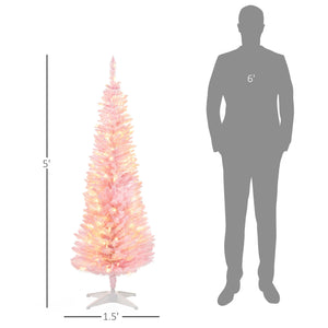 English Elm Homcom 5' Slim Pink Pre-Lit Noble Fir Christmas Tree With 110 Led Lights For Cozy Holiday Decor W2225P249646