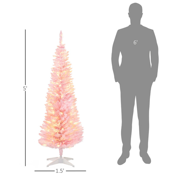 English Elm Homcom 5' Slim Pink Pre-Lit Noble Fir Christmas Tree With 110 Led Lights For Cozy Holiday Decor W2225P249646