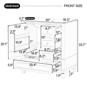 English Elm Christopher Knight Home® - 30" Freestanding Bathroom Vanity with Ceramic Sink, Soft-Close Door, Gold Knobs & 3 Drawers, Durable Painted Finish Grey N759P225994E