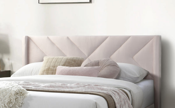 English Elm Elegant Velvet Upholstered Queen Bed with Geometric Stitched Headboard, Platform Design, 12" Height Light Pink 66 L x 23 W x 9 H B011P238935