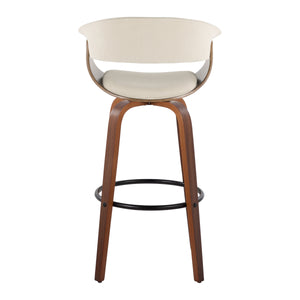 English Elm Vintage Mid-Century 30" Barstool Set with Swivel, Walnut Bentwood Legs & Cushioned Backrest Appeal Cream B202S00723