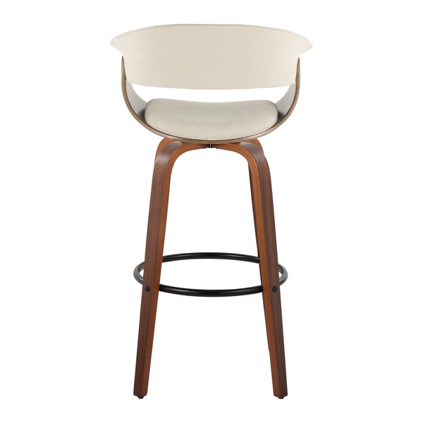 English Elm Vintage Mid-Century 30" Barstool Set with Swivel, Walnut Bentwood Legs & Cushioned Backrest Appeal Cream B202S00723