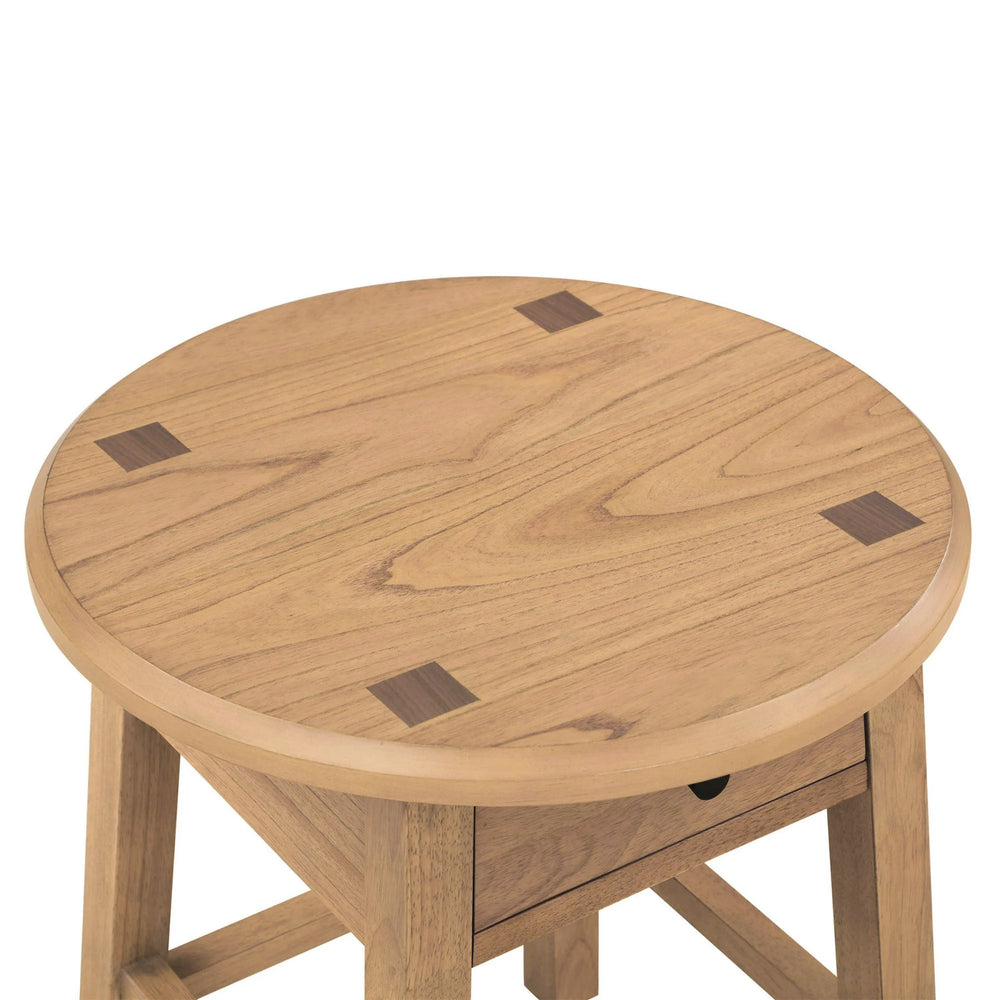 English Elm Parkridge Natural Side Table with Woven Doors, Fluted Fronts & Brass Handles — Mid-Century Storage (95) W914P292869