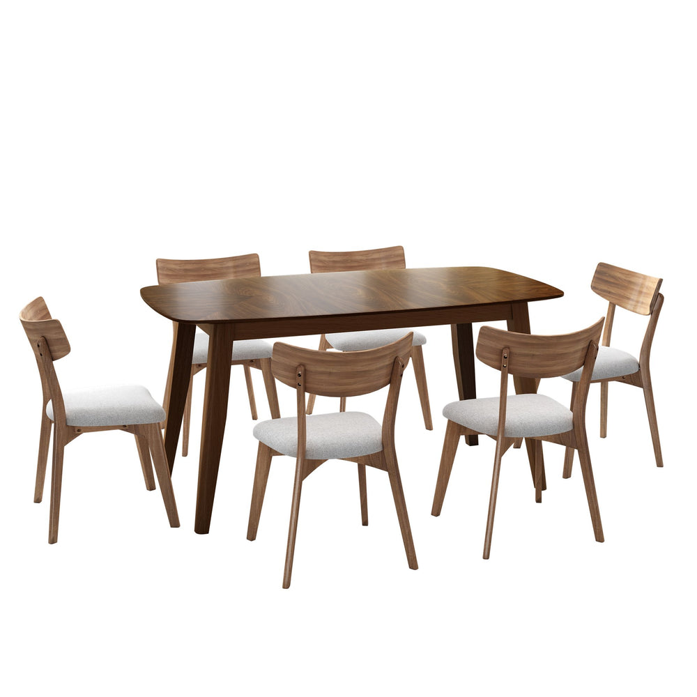 English Elm Christopher Knight Home® - 7- Piece Mid-Century Walnut Dining Set with Upholstered Light Beige Chairs & 59" Wood Table, Cozy Modern Appeal N768P189387L_6_N768P176643W