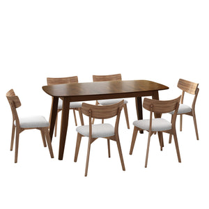 English Elm Christopher Knight Home® - 7- Piece Mid-Century Walnut Dining Set with Upholstered Light Beige Chairs & 59" Wood Table, Cozy Modern Appeal N768P189387L_6_N768P176643W