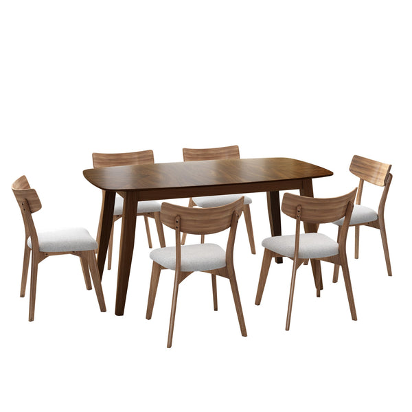 English Elm Christopher Knight Home® - 7- Piece Mid-Century Walnut Dining Set with Upholstered Light Beige Chairs & 59" Wood Table, Cozy Modern Appeal N768P189387L_6_N768P176643W