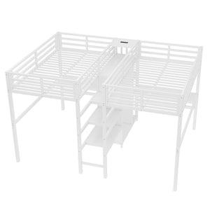 English Elm Twin Metal Loft Bed with Study Desk Wardrobe Shelving and Outlet for Kids Rooms W1580S00373
