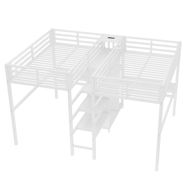 English Elm Twin Metal Loft Bed with Study Desk Wardrobe Shelving and Outlet for Kids Rooms W1580S00373