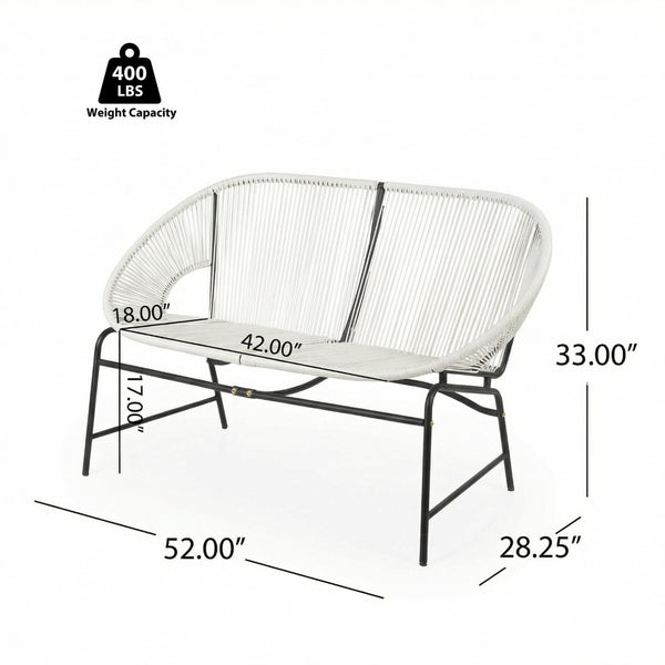 English Elm Condessa Outdoor Pe Rattan Loveseat Iron Frame Weather Resistant Patio Seating White N775P423051W
