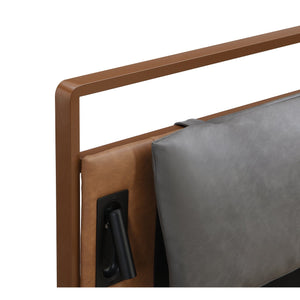 English Elm Christopher Knight Home® - Brown&Gray Leather Queen Bed With Adjustable Led Night Lights & Contemporary Design For Comfort N758D536364D