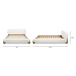 English Elm Jennifer Taylor Home - Alpine Cozy Queen Platform Bed In Ivory White Boucle With Rounded Headboard & Solid Wood Legs B2719P281849