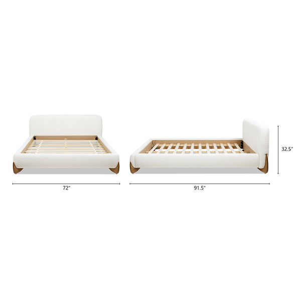 English Elm Jennifer Taylor Home - Alpine Cozy Queen Platform Bed In Ivory White Boucle With Rounded Headboard & Solid Wood Legs B2719P281849