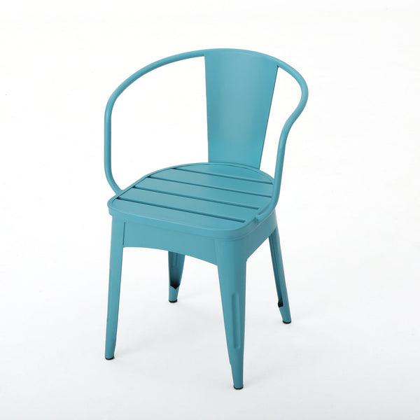 English Elm Christopher Knight Home® - COLMAR 3-Piece Metal Bistro Set for Patio — Weather-Resistant Iron Table & Stackable Armchairs, Slatted Design Blue 56558.00MCB