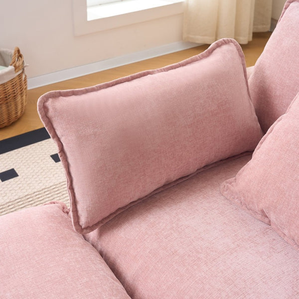 English Elm Beige Chenille Sectional Sofa with Modular Ottoman for Living Room or Studio Pink W2603S00003